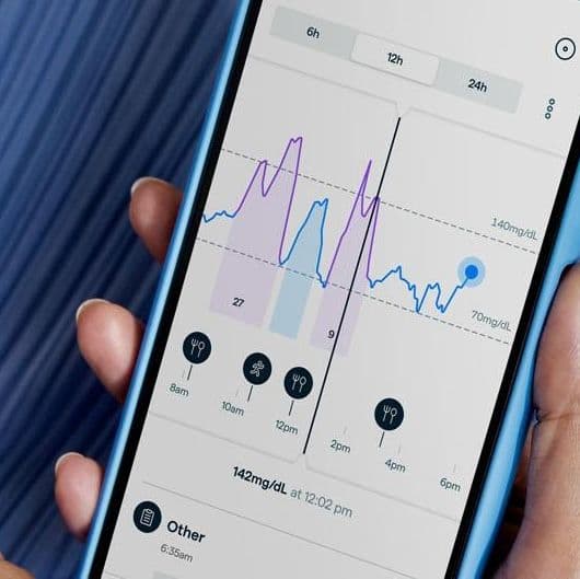 Phone screen showing glucose levels on the Lingo app